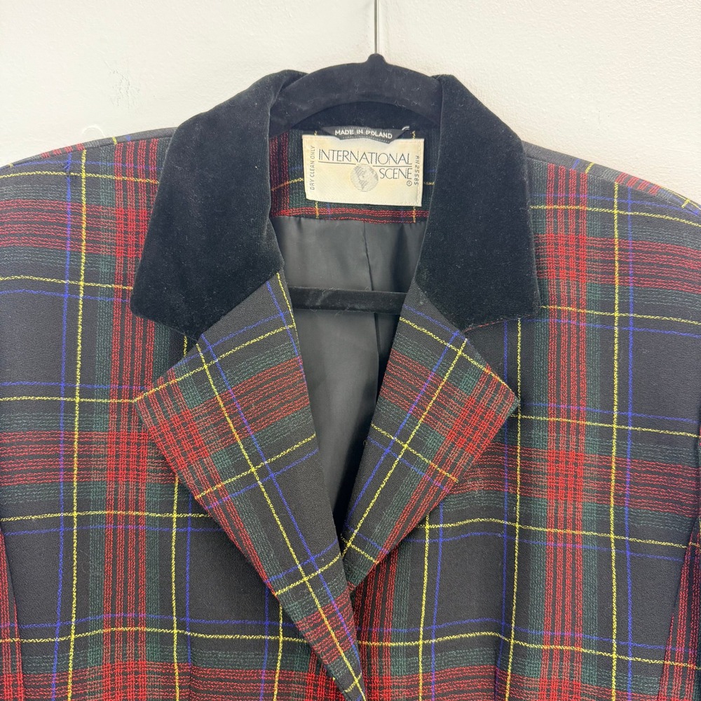 Vintage International Scene Plaid Blazer Velvet Collar Pockets Women's Size 5/6 - Picture 3 of 7